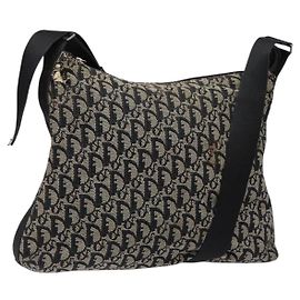 Borsa a spalla in tela Trotter Christian Dior blu navy argento Auth bs27283