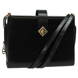 Borsa a Spalla Christian Dior in Pelle Nera e Oro Auth BA4359