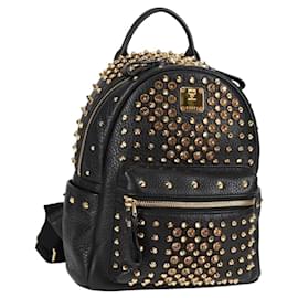 MCM Vicetos Studs Backpack Leather Black Gold Auth yk19000V