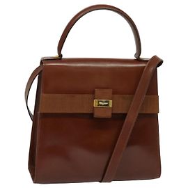 Borsa a mano in pelle Salvatore Ferragamo Vala 2 in 1 Marrone Oro Auth bs28714