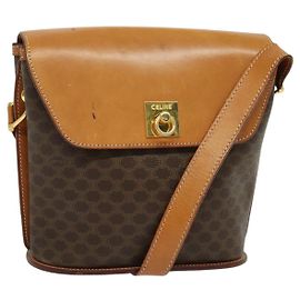 Céline Borsa a Spalla in Tela Macadam CELINE in Pelle PVC Marrone Oro Auth 129705