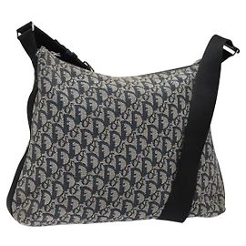 Borsa a Spalla in Tela Trotter Christian Dior Navy Argento Auth yk19191