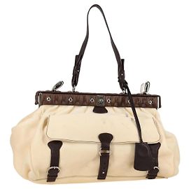 Borsa a mano Gancini in pelle avorio e argento Salvatore Ferragamo Auth 136857