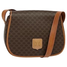 Céline Bolso de Hombro de Lona Macadam CELINE en Cuero PVC Marrón Dorado Auth 138456