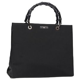 Borsa a mano in nylon nero e argento Gucci Bamboo 002 1010 Auth ep9789