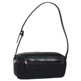 Borsa a Spalla Gancini Salvatore Ferragamo in Tela e Pelle Nera Dorata Auth bs28715