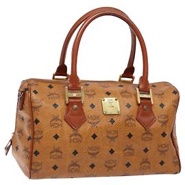 Borsa MCM Logogram Vicetos in pelle PVC marrone e oro Auth 137750