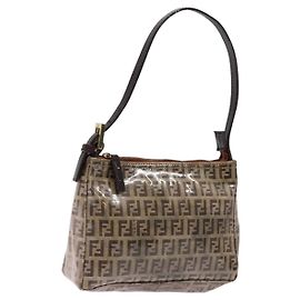 Bolso de Hombro FENDI Zucchino de Lona Recubierta Beige Dorado Auth 136436