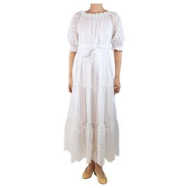 Autre Marque Vestido midi blanco de broderie anglaise con cinturón - talla UK 8