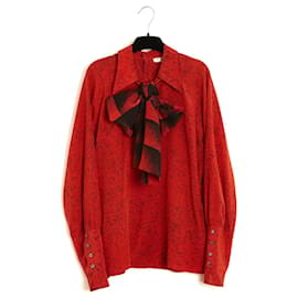 Top Chloe 1995s FR40 Rosso Nero in Seta con Nodo Ascot UK12 US10 Lagerfeld Chloé