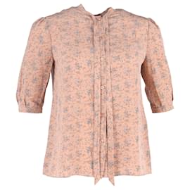 Blusa de crepé estampada Celine con lazo en seda melocotón - Céline