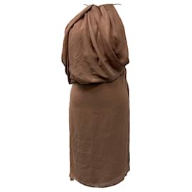 Vestido mini con cuello halter drapeado en triacetato marrón de Acne Studios