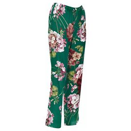 Gucci Hose aus Seide Grün mit Blumenmuster