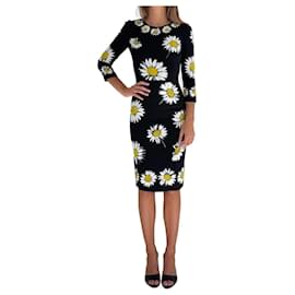 Dolce & Gabbana Daisy print silk dress black and white