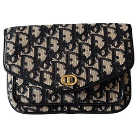 Clutch Christian Dior in tela monogrammata blu scuro