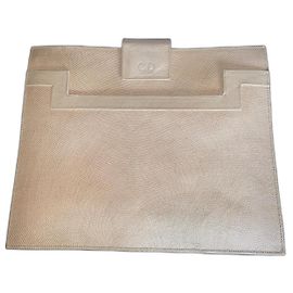 Pochette Christian Dior in tessuto e pelle beige