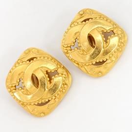 Chanel Vintage CC Logo Ohrringe aus vergoldetem Messing mit Box – Clip-On 1996