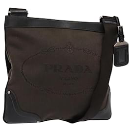 Borsa a Spalla PRADA in Tela Pelle Marrone Argento Autentica bs28705