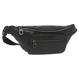 BORSO IN PELLE NERA INTRECCIATO BOTTEGA VENETA ARGENTO AUTH 137678 - Autre Marque