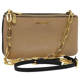 Borsa a spalla in pelle Miu Miu con catena beige oro Auth 138544