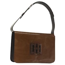 Bolso de Hombro Salvatore Ferragamo Vinilo Marrón Dorado Auth BA4715