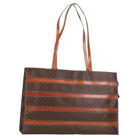 Céline Borsa tote in tela Macadam CELINE in pelle PVC marrone oro Auth 129707