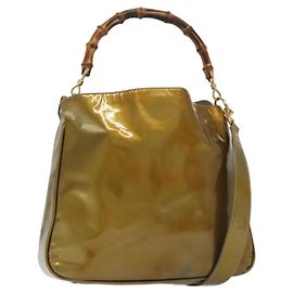 Borsa a Mano GUCCI Bamboo Pelle Verniciata 2 in 1 Beige Oro 001 1014 1638 0 Auth BA4761