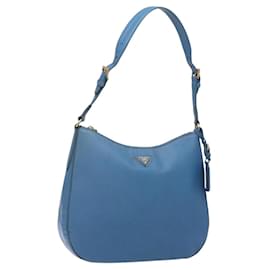 Prada Borsa a Spalla in Pelle Blu Oro Auth 136806