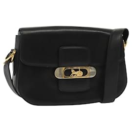 Céline CELINE Pferdewagen Schultertasche aus Leder Schwarz Gold Auth yk19109