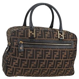 Borsa a mano in tela Zucca FENDI nera marrone oro Auth BA4615