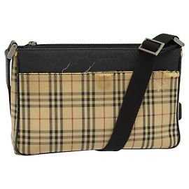 Borsa a Spalla Nova Check in Tela Beige e Argento Autentica Burberry 138221