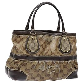 Bolso de mano GG Crystal Gucci de lona recubierta beige y dorado 223964 Auth 138117