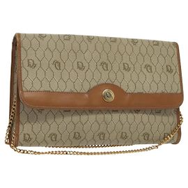 Bolso de hombro de lona de panal Christian Dior PVC beige y dorado Auth BA4743