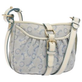 Céline Borsa a spalla in tela Macadam C di CELINE blu chiaro oro Auth 138819