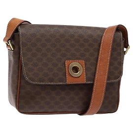 Céline Borsa a spalla in tela Macadam CELINE in pelle PVC marrone oro Auth 138817
