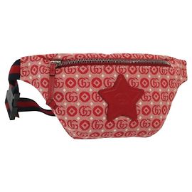 Borsa per bambini Sherry Line in tela e pelle rossa argento GUCCI 502095 Auth 138551