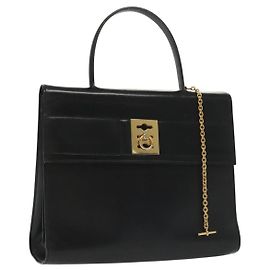 Céline CELINE Hand Bag Leather Black Gold Auth 139446
