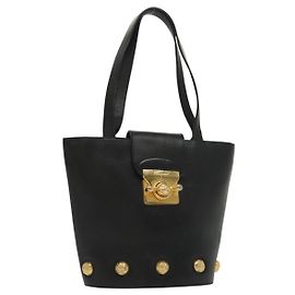 Borsa a mano Salvatore Ferragamo in pelle nera e oro Auth 139277