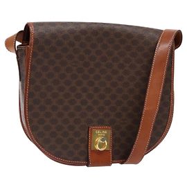 Céline Borsa a spalla in tela Macadam CELINE in pelle PVC marrone oro Auth 138815