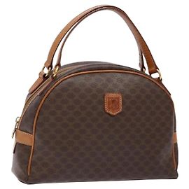 Céline Borsa a mano in tela Macadam CELINE in pelle PVC marrone oro Auth ki5970