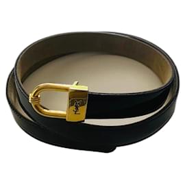 Ceinture Yves Saint Laurent en cuir vernis noir 70 cm