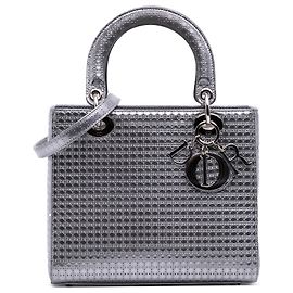 Dior Argento Medio Metallico Patente Microcannage Lady Dior