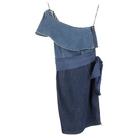 Lanvin Mini-Kleid mit Einem Schulterriemen aus Blauem Denim