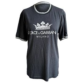 Camiseta de algodón gris con estampado del logo Dolce & Gabbana