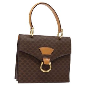 Céline Borsa a mano in tela Macadam CELINE in pelle PVC marrone oro Auth 138386