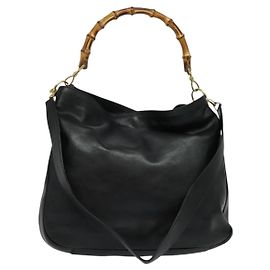 Borsa a mano in pelle GUCCI Bamboo 2way Nera Oro 001 2123 1577 Auth 135785