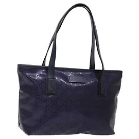 Borsa tote in PVC GG di GUCCI, blu navy e argento, 211133 Auth ki5982