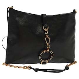 PRADA Bolso de Hombro con Cadena Cuero Negro Oro Auth 129605 - Prada