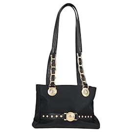 Borsa a Spalla con Catena VERSACE in Nylon Nero e Oro Auth BA4795 - Versace