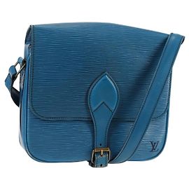 LOUIS VUITTON Borsa a Spalla Cartouchiere MM Epi Blu M52245 LV Auth 136888